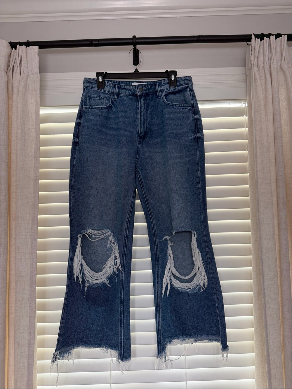 Vervet Women's High-Rise Distressed Straight Jeans - Dark Blue